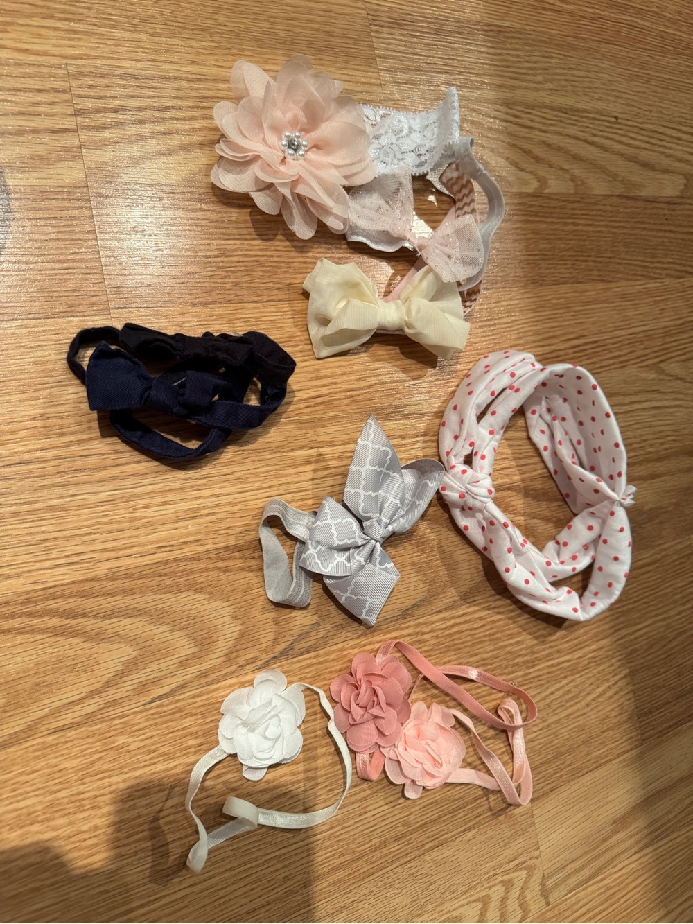 Girls Floral & Bow Stretch Headband Set - Pink, Peach, Ivory, Navy, Gray